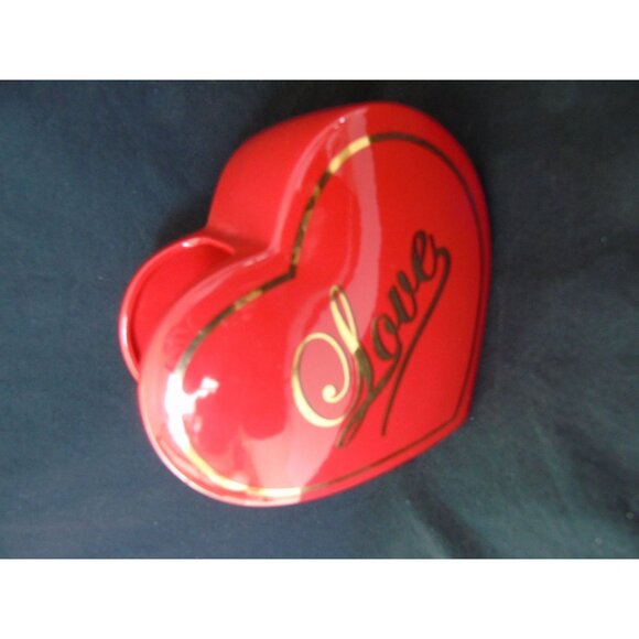 Vintage Love Heart Shaped Red Gold Vase Ceramic Teleflora Gift Unique Shape - Picture 1 of 5